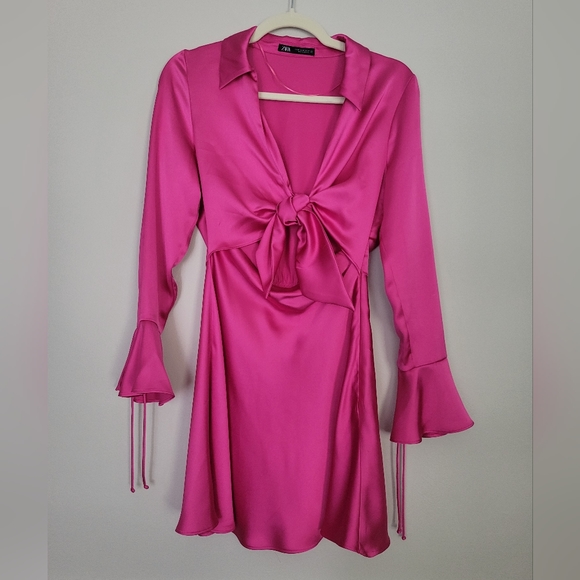 Zara pink satin mini dress with cut out detail - Picture 7 of 8